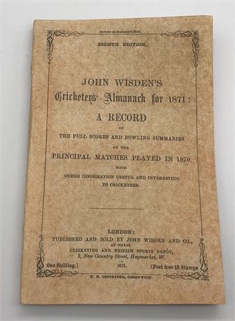 1871 Paperback Wisden, With Facsimile Spine and Covers