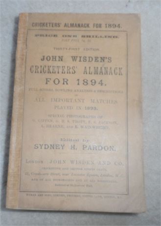1894 Original Paperback Wisden & Facsimile Spine & Plate