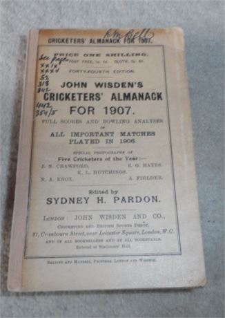 1907 Original Paperback Wisden with Facs Spine. RM Bells