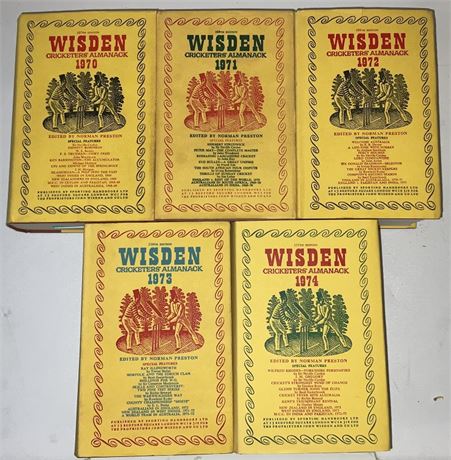 1970 - 1974 Wisdens, HBs & DJs (Set of 5)- Free P&P- VG!