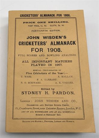 1908 Paperback Wisden with Facsimile Covers & Spine