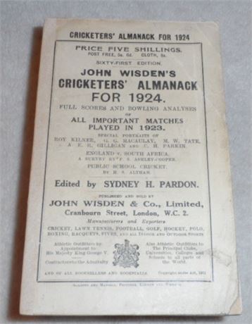 1924 Original Paperback Wisden with Facsimile Spine