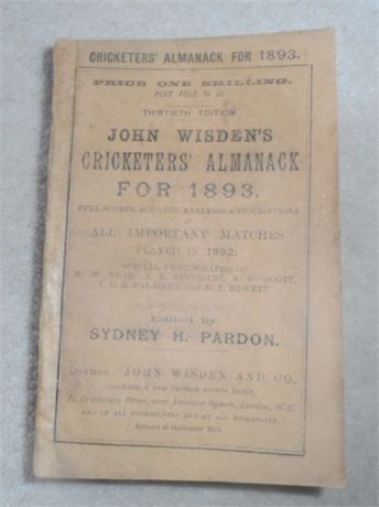 1893 Original Paperback Wisden with Facs Spine & 16 ads