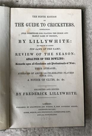 Guide : Lillywhite Guide for 1856 , Rare 9th Edition.