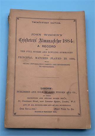 1884 Paperback Wisden - VG Condition.