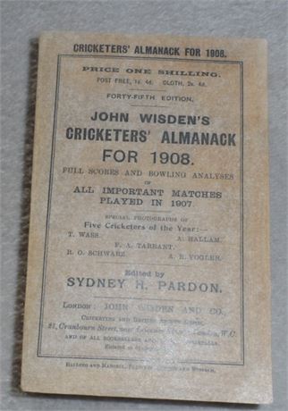 1908 Paperback Wisden with Facsimile Spine & front cover.