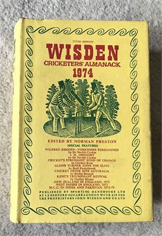 Cricket Gift for 50th Birthday - 1974 Wisden Hardback & DJ