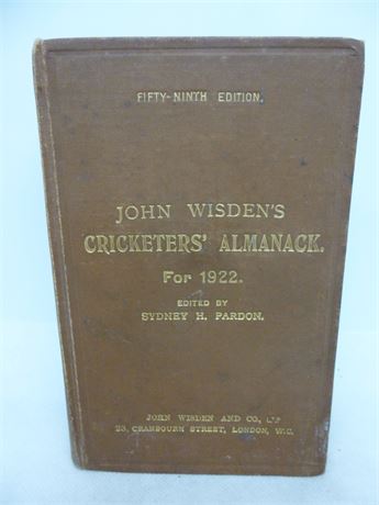 1922 Publisher's  Hardback  Wisden in  VERY GOOD  condition