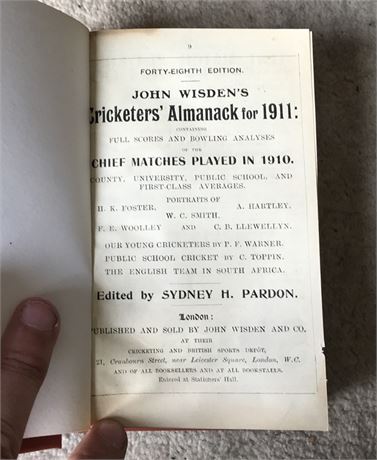 1911 Wisden - Rebind WITHOUT Covers.