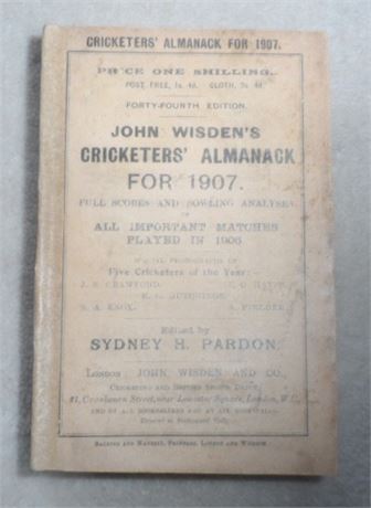 1907 Original Paperback Wisden & Facsimile Spine & 8 adverts