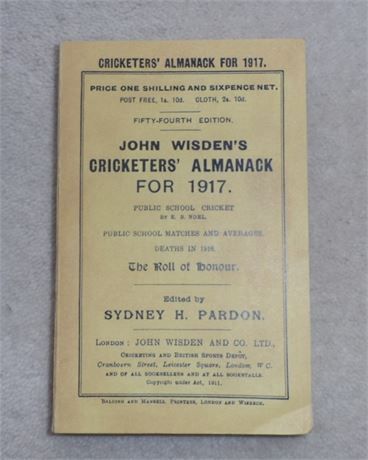 1917 Paperback Wisden with Facsimile Spine,Front Cover &ads.