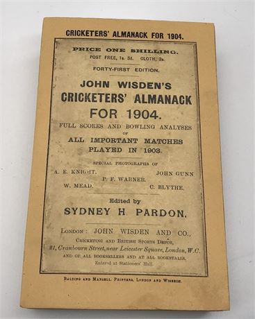 1904 Paperback Wisden with Facsimile Spine & Rear Cover.