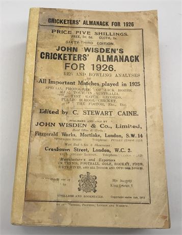 1926 Paperback Wisden with facsimile Spine.
