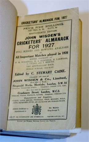 1927 Wisden Rebound with wrappers.GOOD PLUScondition
