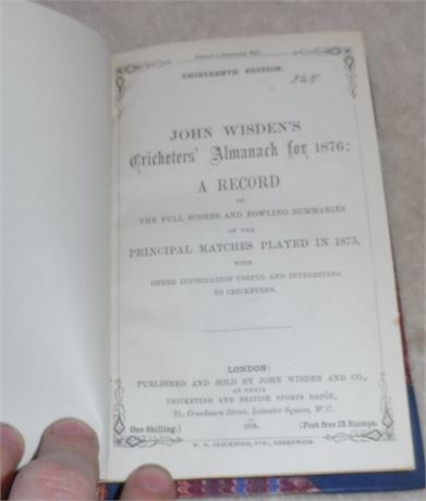 1876 Wisden : Rebound without Covers - 25% OFF!