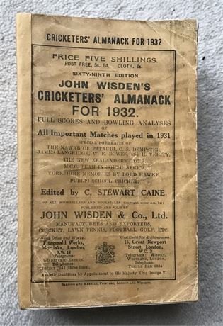 1932 Paperback Wisden with Facsimile Spine, Rear Cover, 1 ad