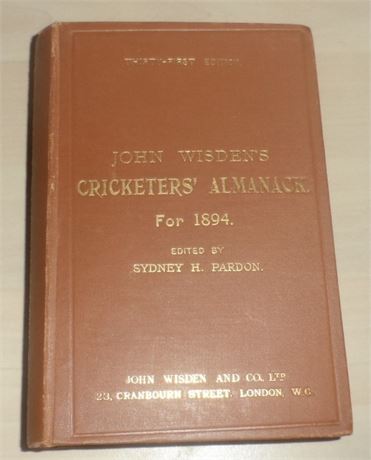 1894 Wisden Publishers Rebind (+)without Original Covers-ish