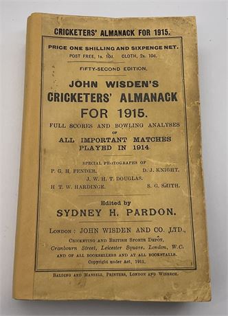 1915 Original Paperback Wisden with Facs Spine and cover