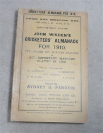 1910 Original Paperback Wisden & Facsimile Spine. VG!
