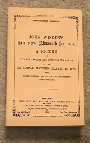 Facsimile Wisden - 1876 - Lowe & Brydone (2nd Reprint)