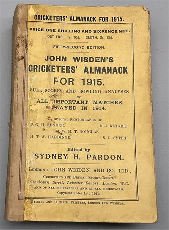 1915 Wisden - Original Paperback with Crude Facsimile Spine