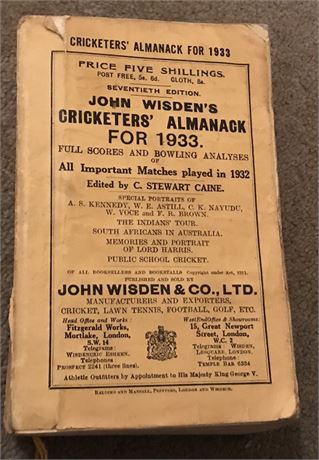 1933 Original Paperback Wisden