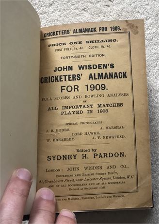 1909 Wisden Rebound with Covers - Very Good